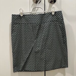 Ann Taylor Navy, Green and White Geometric Pencil Skirt